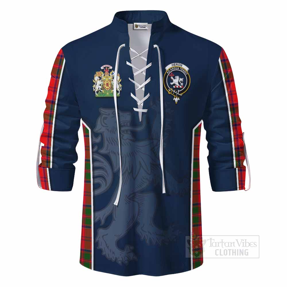 Tartan Vibes Clothing Heron Tartan Ghillie Kilt Shirt with Family Crest and Lion Rampant Vibes Sport Style