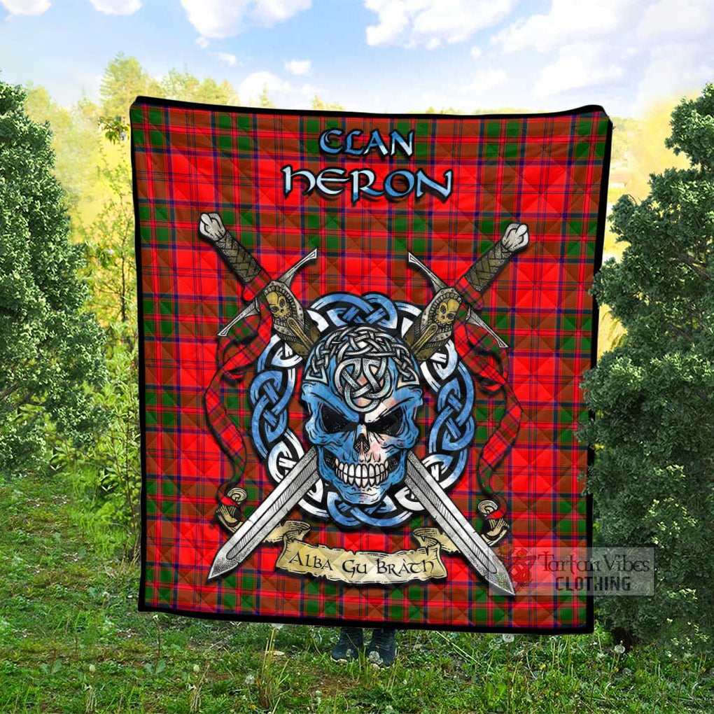 Tartan Vibes Clothing Heron Tartan Quilt with Celtic Skull Alba Gu Brath Style