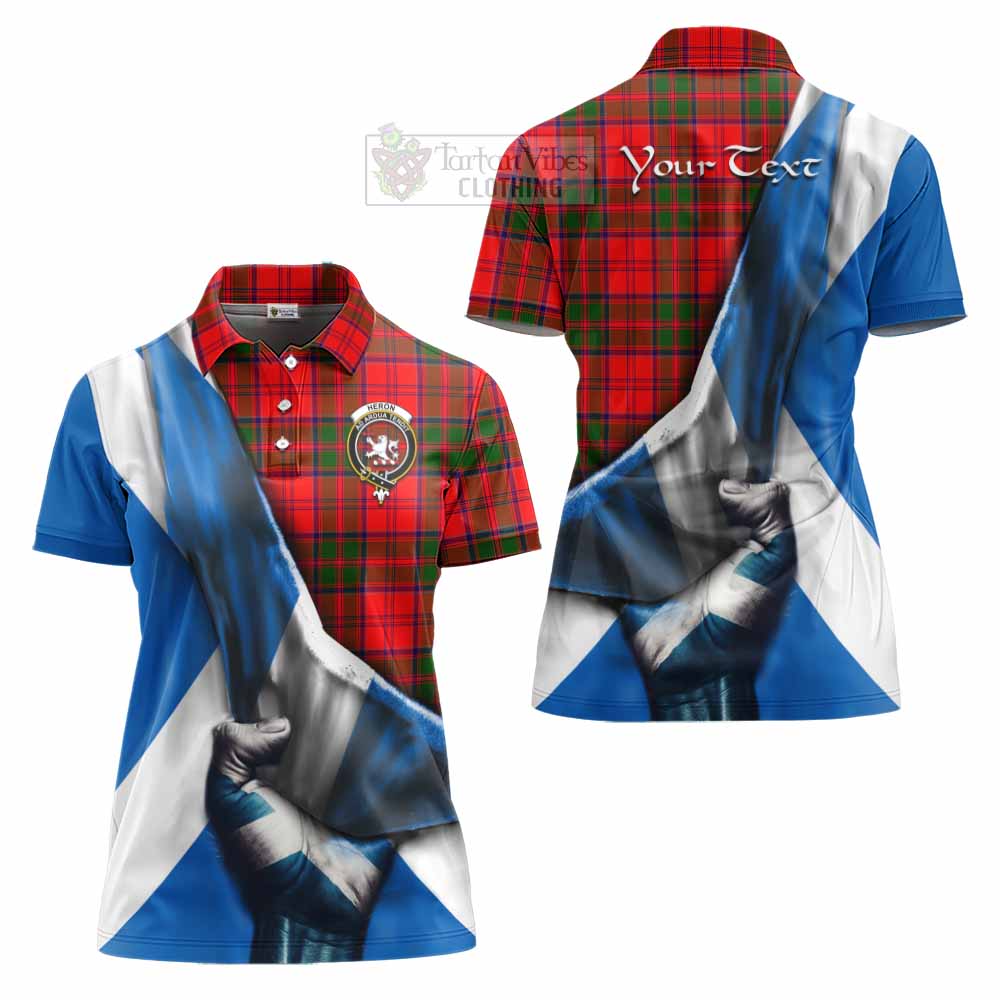 Tartan Vibes Clothing Heron Tartan Women's Polo Shirt with Family Crest Scotland Patriotic Style