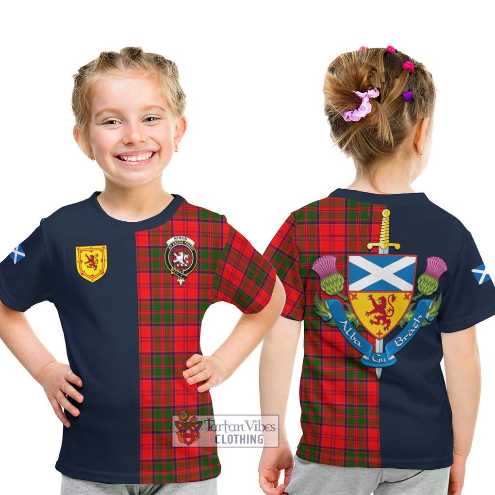 Tartan Vibes Clothing Heron Tartan Kid T-Shirt with Scottish Lion Royal Arm Half Style