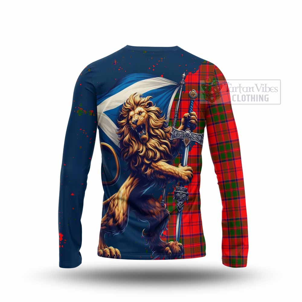 Tartan Vibes Clothing Heron Tartan Family Crest Long Sleeve T-Shirt with Scottish Majestic Lion