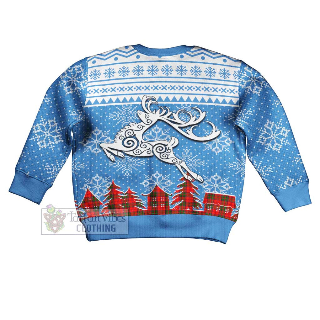 Tartan Vibes Clothing Heron Clan Christmas Kid Ugly Sweater with Tartan and Celtic Raindeer Style