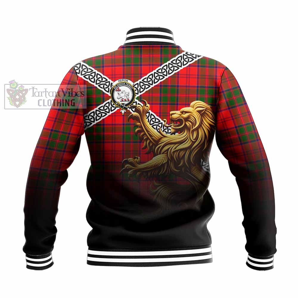 Heron Crest Tartan Baseball Jacket with Golden Lion Emblem Celtic Style - Tartan Vibes Clothing