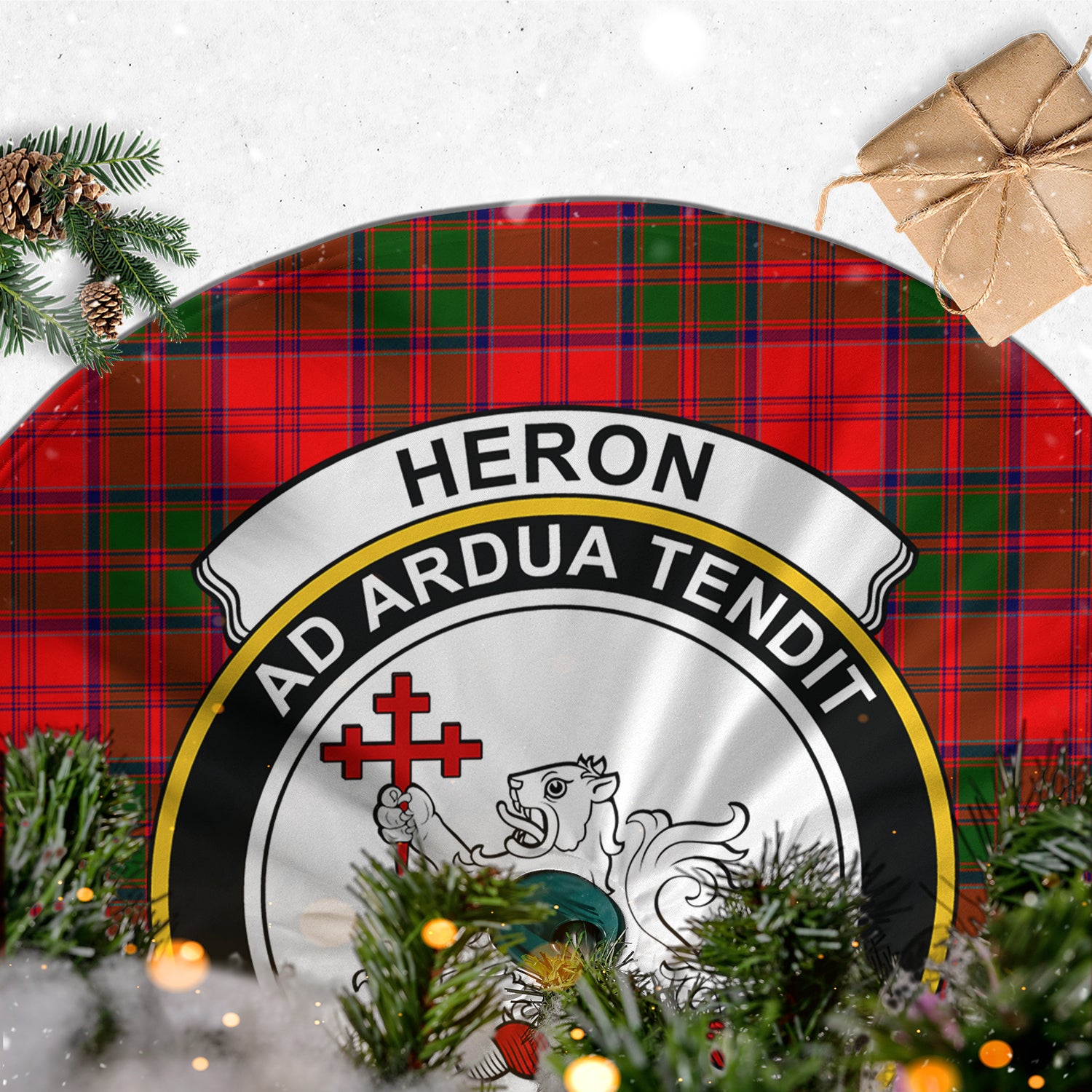 Heron Tartan Christmas Tree Skirt with Family Crest - Tartanvibesclothing