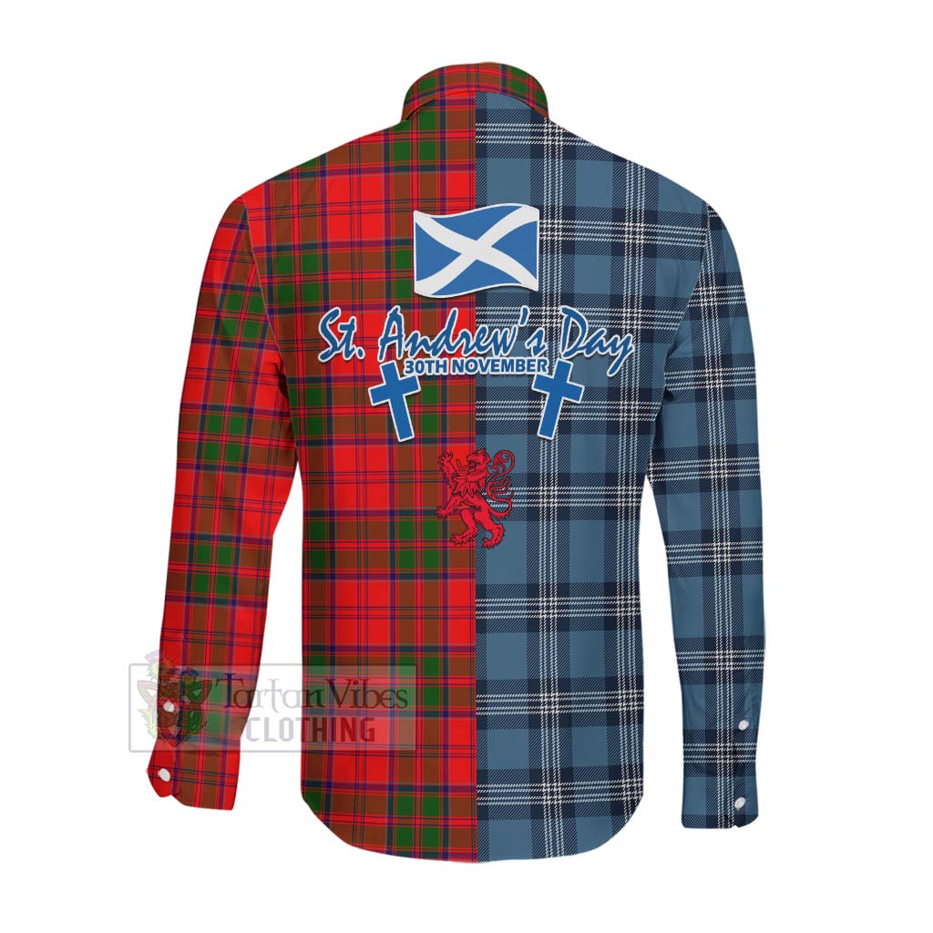 Tartan Vibes Clothing Heron Tartan Long Sleeve Button Shirt Happy St. Andrew's Day Half Tartan Style