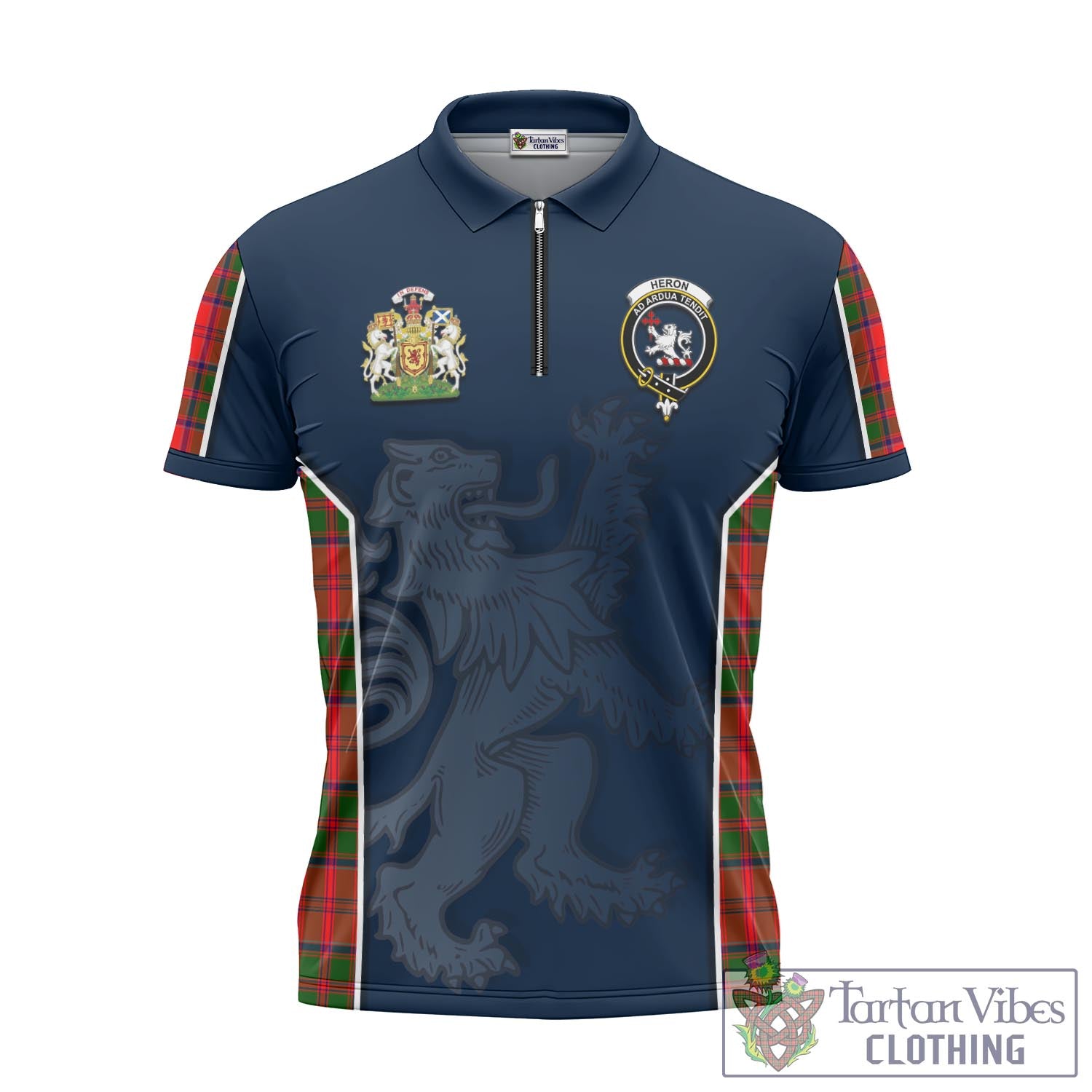 Tartan Vibes Clothing Heron Tartan Zipper Polo Shirt with Family Crest and Lion Rampant Vibes Sport Style