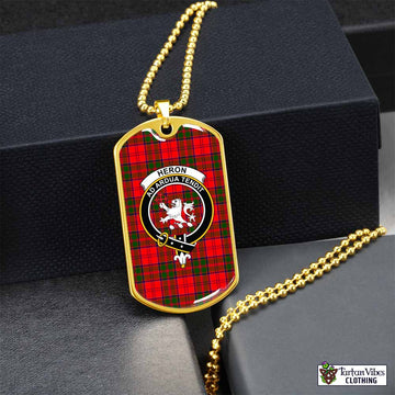 Heron Tartan Dog Tag Necklace with Family Crest