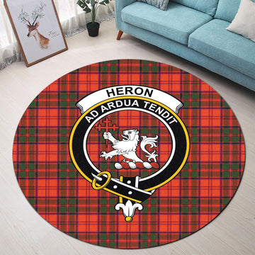 Heron Tartan Round Rug with Family Crest