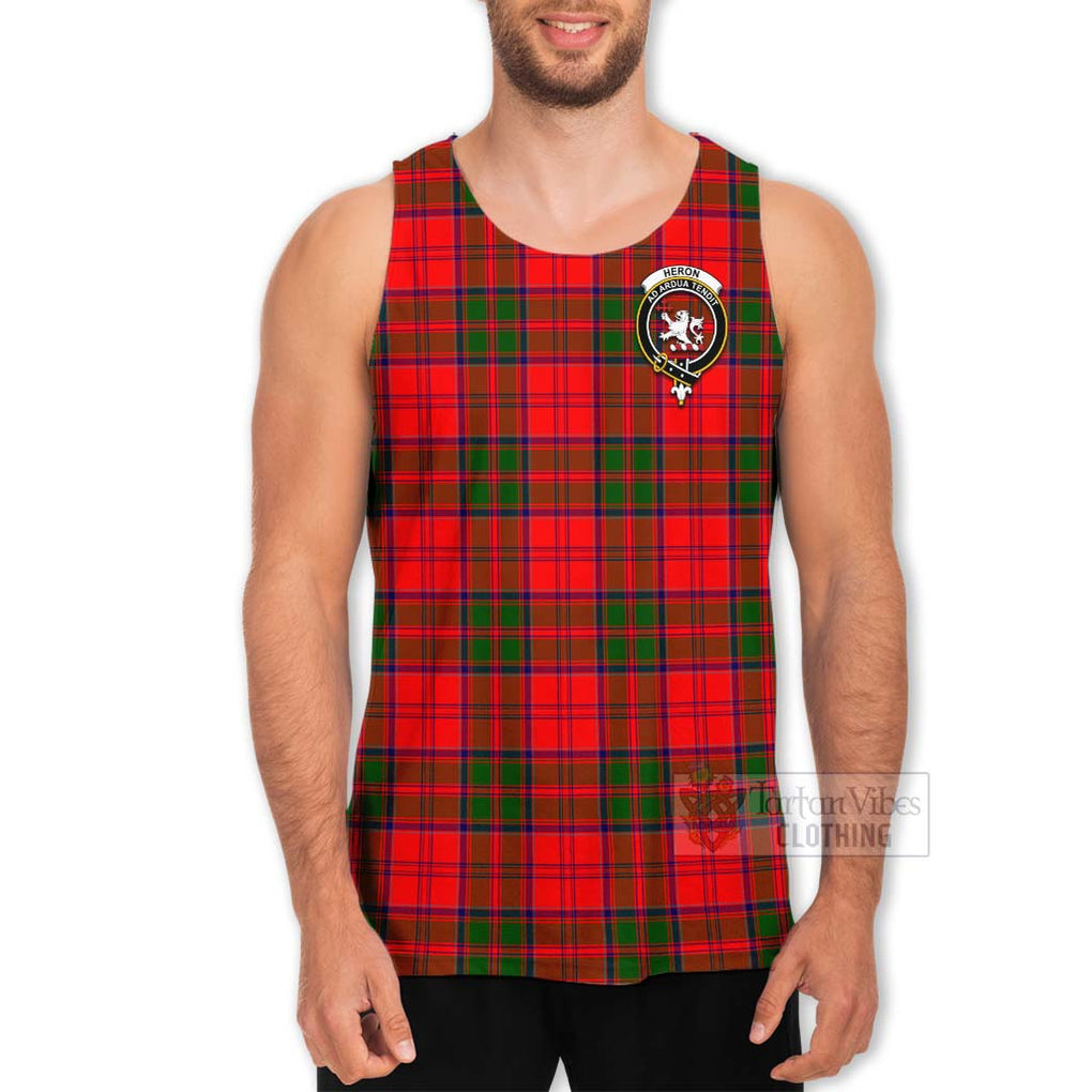 Tartan Vibes Clothing Heron Tartan Men's Tank Top with Family Crest and Bearded Skull Holding Bottles of Whiskey