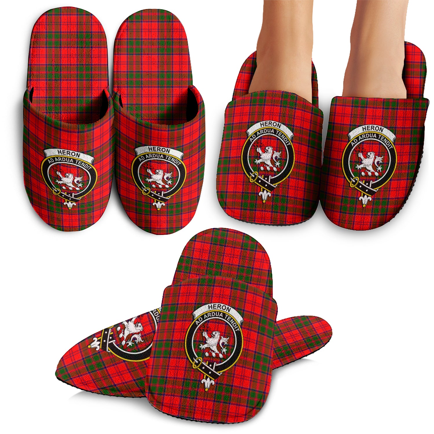 Heron Tartan Home Slippers with Family Crest - Tartanvibesclothing