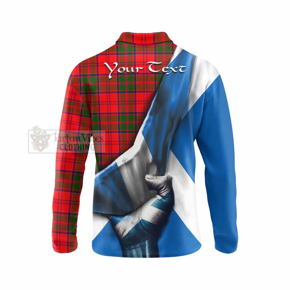 Tartan Vibes Clothing Heron Tartan Long Sleeve Polo Shirt with Family Crest Scotland Patriotic Style