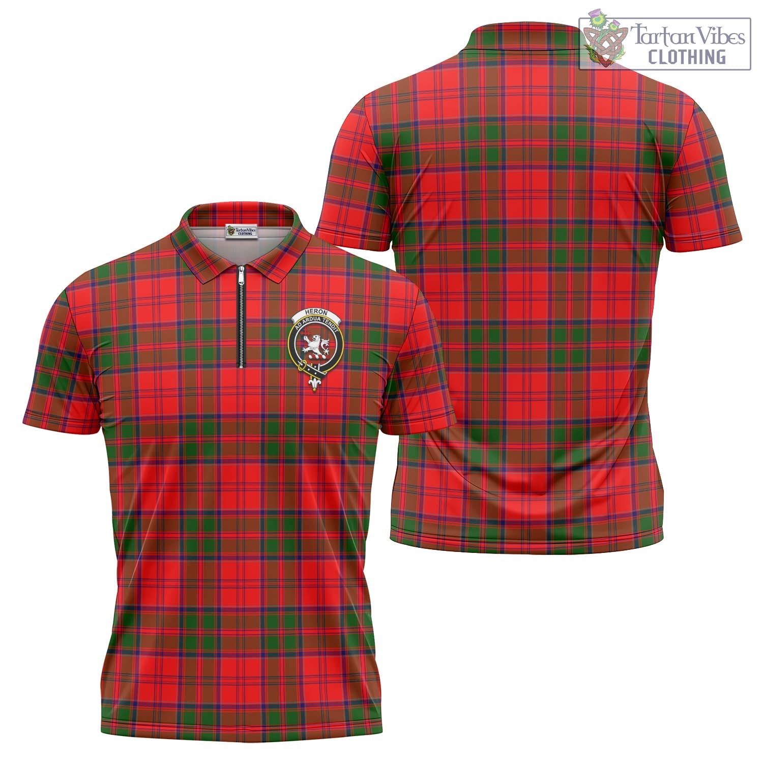 Tartan Vibes Clothing Heron Tartan Zipper Polo Shirt with Family Crest