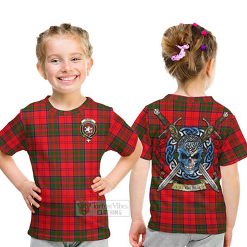 Heron Tartan Kid T-Shirt with Family Crest Celtic Skull Style