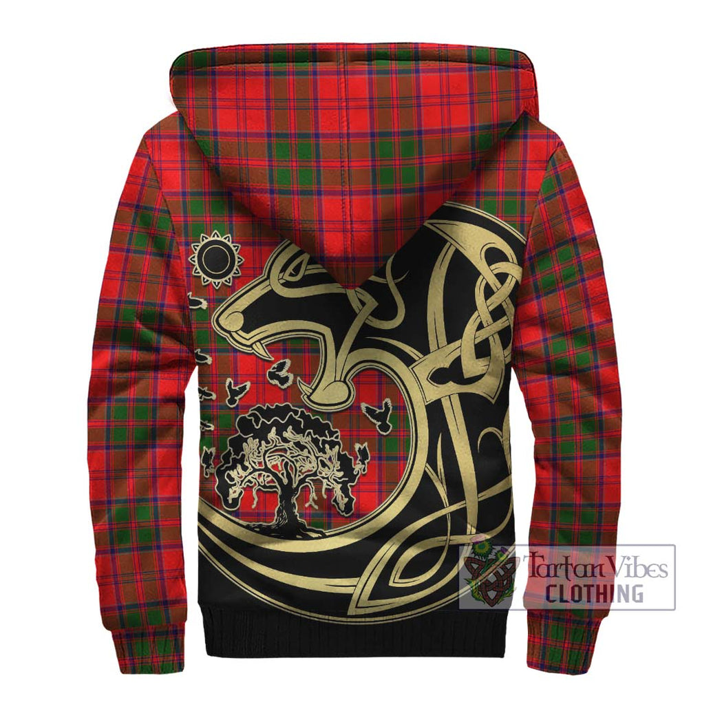 Heron Tartan Sherpa Hoodie with Family Crest Celtic Wolf Style - Tartan Vibes Clothing