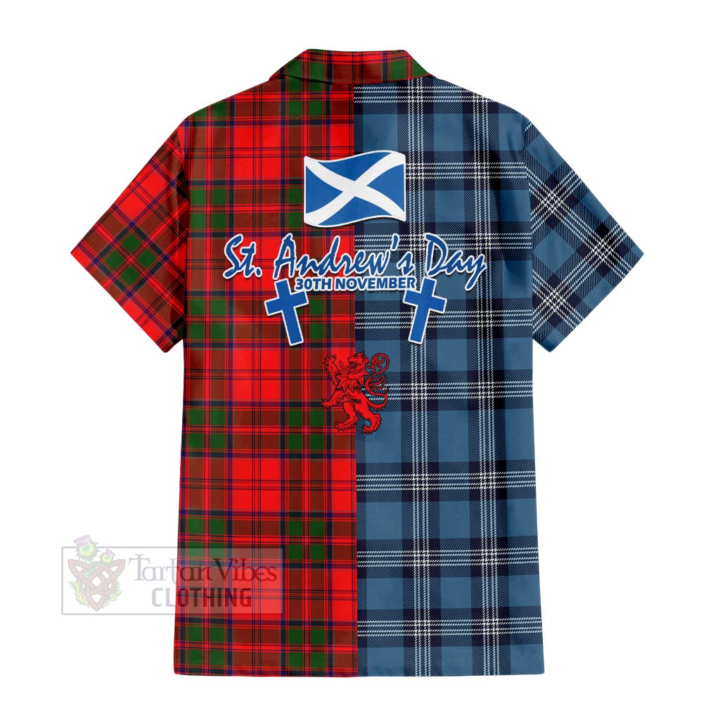 Tartan Vibes Clothing Heron Tartan Short Sleeve Button Shirt Happy St. Andrew's Day Half Tartan Style