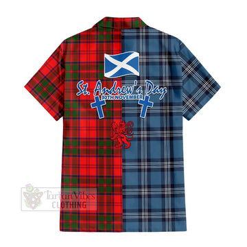 Heron Tartan Short Sleeve Button Shirt Happy St. Andrew's Day Half Tartan Style