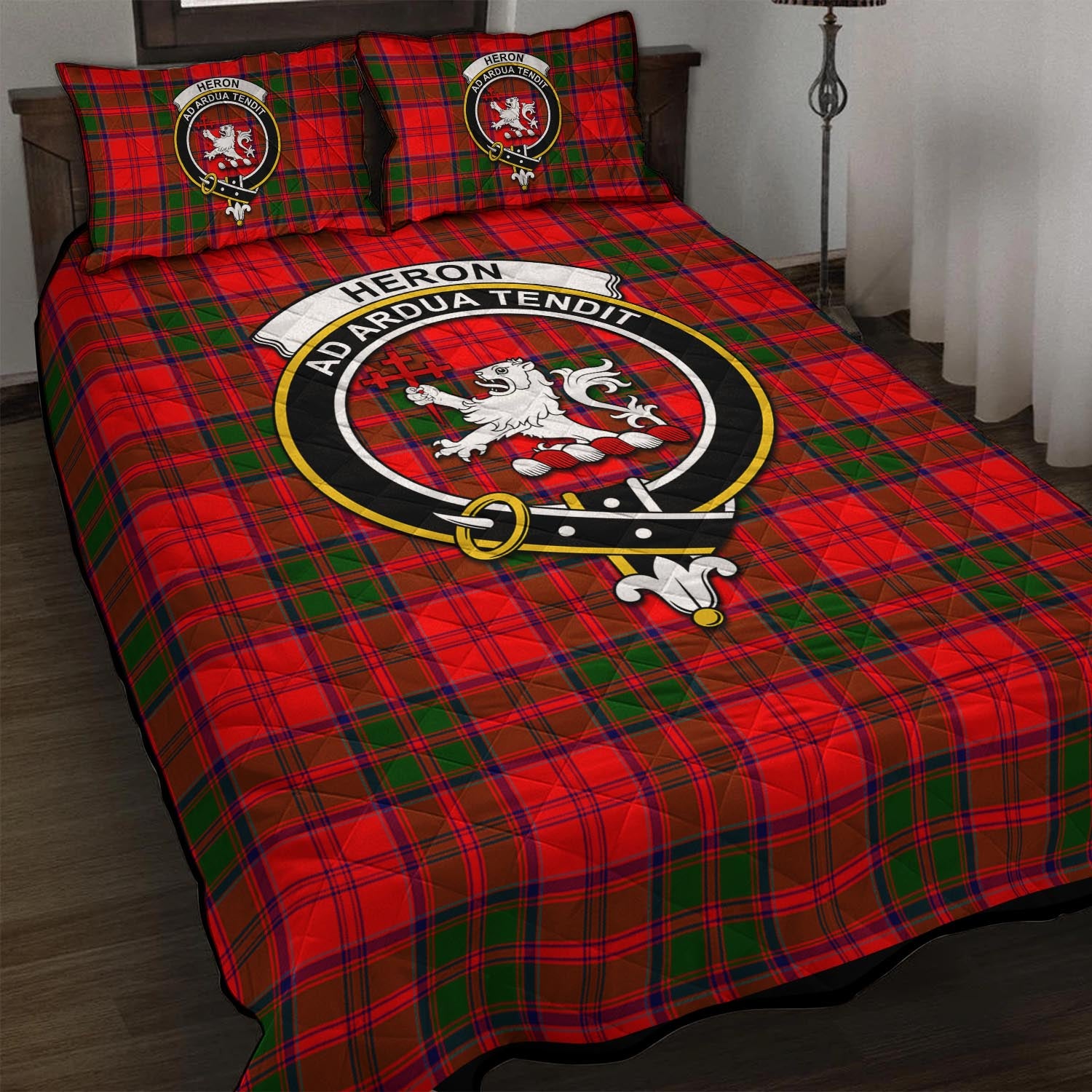 Heron Tartan Quilt Bed Set with Family Crest - Tartanvibesclothing