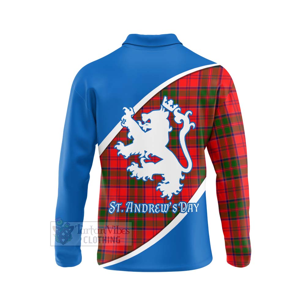 Tartan Vibes Clothing Heron Family Crest Tartan Long Sleeve Polo Shirt Celebrate Saint Andrew's Day in Style