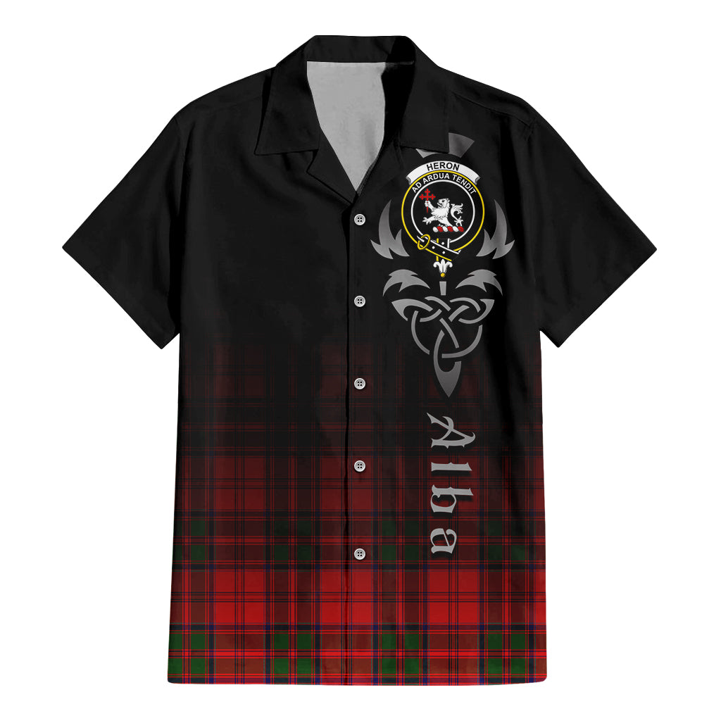 Tartan Vibes Clothing Heron Tartan Short Sleeve Button Up Featuring Alba Gu Brath Family Crest Celtic Inspired