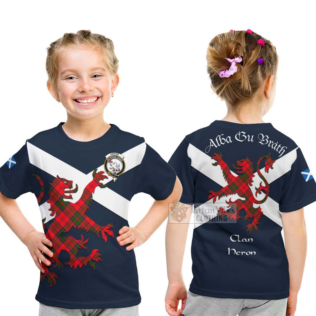 Tartan Vibes Clothing Heron Tartan Lion Rampant Kid T-Shirt – Proudly Display Your Heritage with Alba Gu Brath and Clan Name