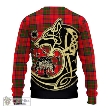 Heron Tartan Knitted Sweater with Family Crest Celtic Wolf Style