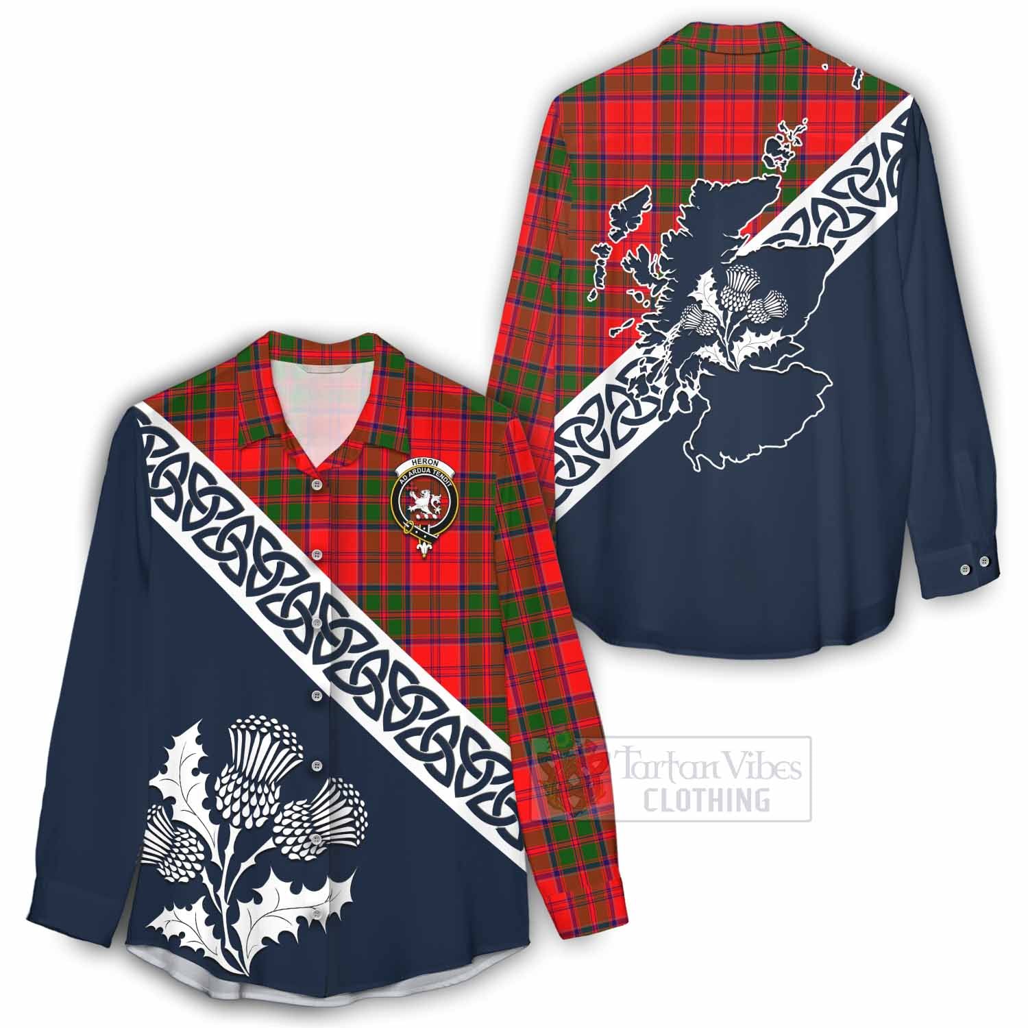 Tartan Vibes Clothing Heron Tartan Women's Casual Shirt Featuring Thistle and Scotland Map