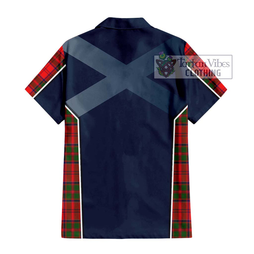 Heron Tartan Short Sleeve Button Shirt with Family Crest and Lion Rampant Vibes Sport Style - Tartan Vibes Clothing