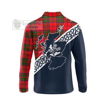 Heron Tartan Long Sleeve Polo Shirt Featuring Thistle and Scotland Map