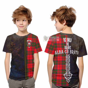 Heron Tartan Family Crest Kid T-Shirt Alba Gu Brath Be Brave Lion Ancient Style - Tartan Vibes Clothing