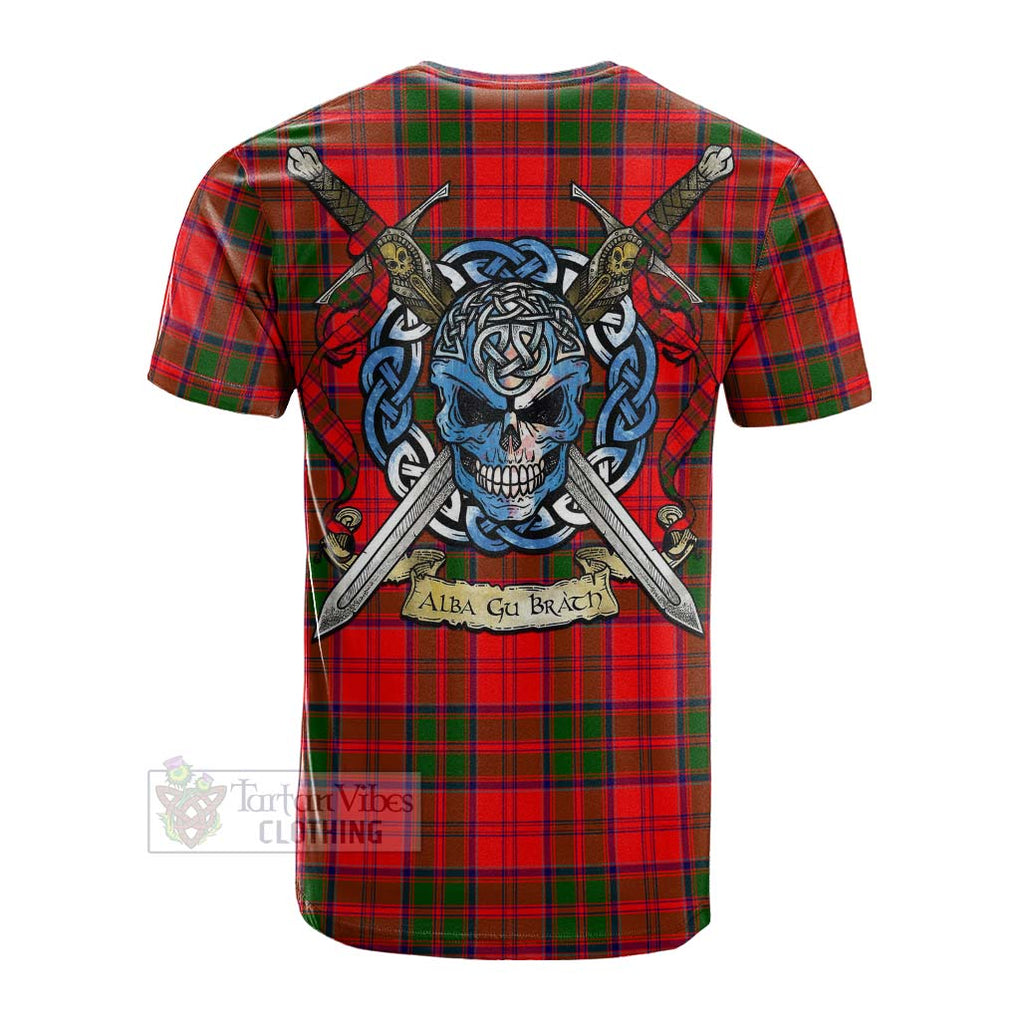 Tartan Vibes Clothing Heron Tartan Cotton T-shirt with Family Crest Celtic Skull Style