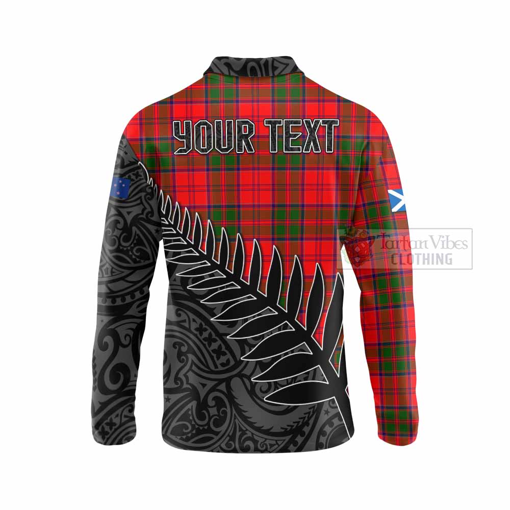 Tartan Vibes Clothing Heron Crest Tartan Long Sleeve Polo Shirt with New Zealand Silver Fern Half Style