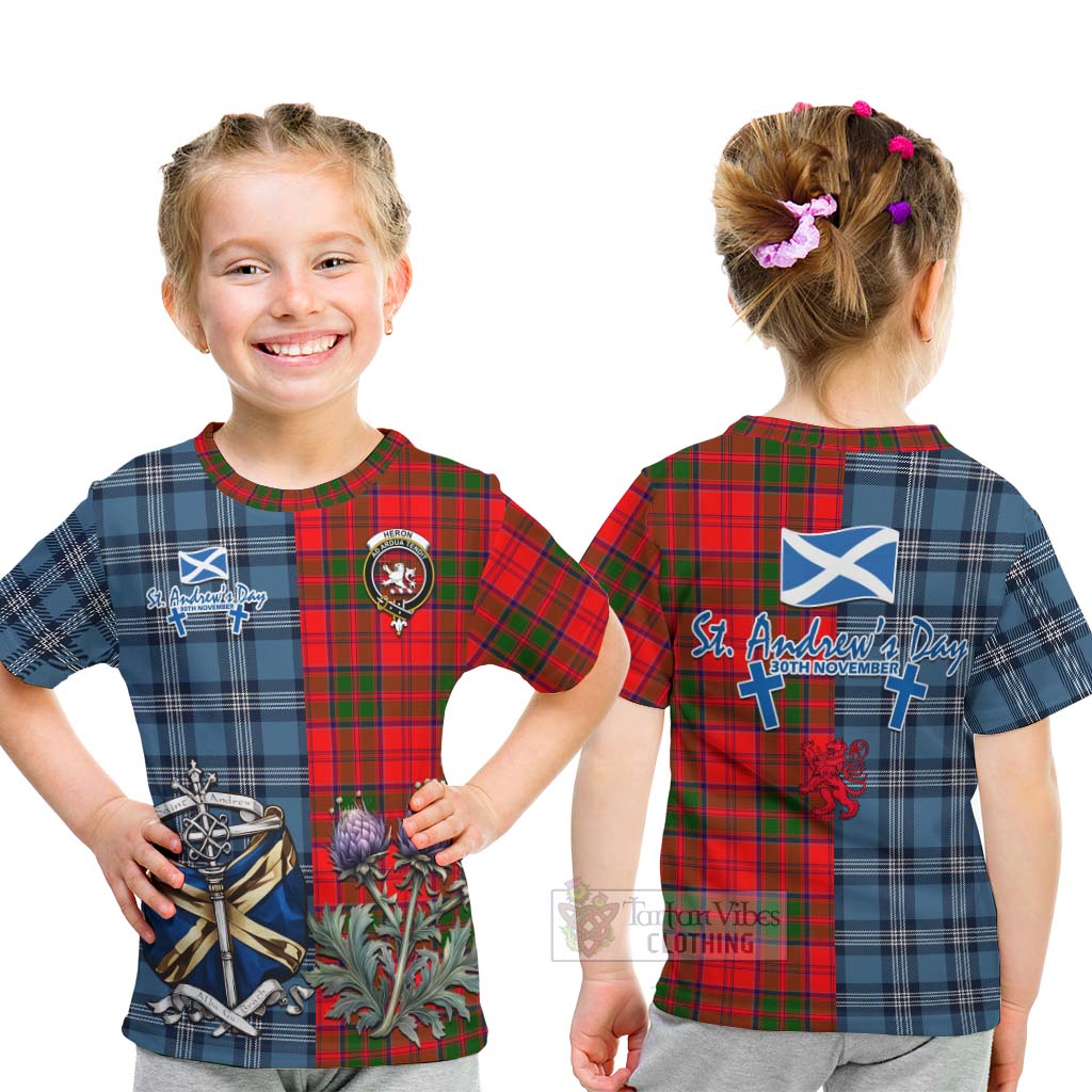 Tartan Vibes Clothing Heron Tartan Kid T-Shirt Happy St. Andrew's Day Half Tartan Style