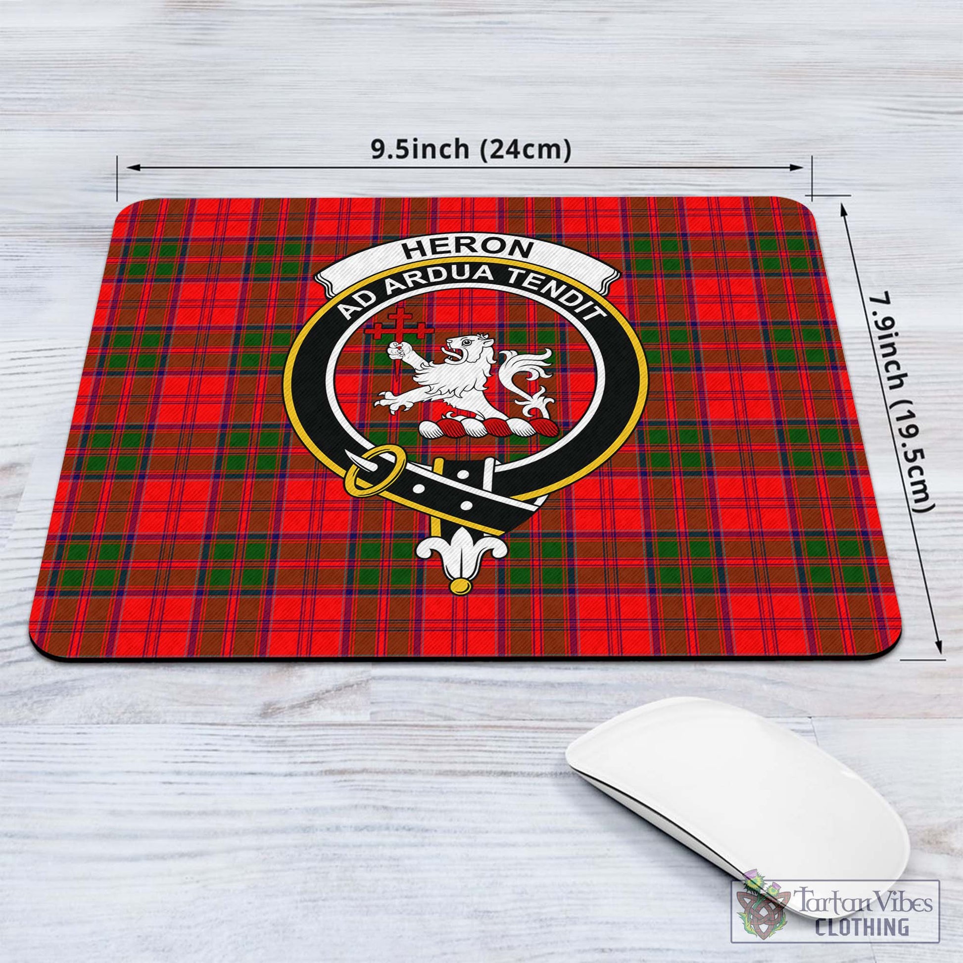 Tartan Vibes Clothing Heron Tartan Mouse Pad with Family Crest