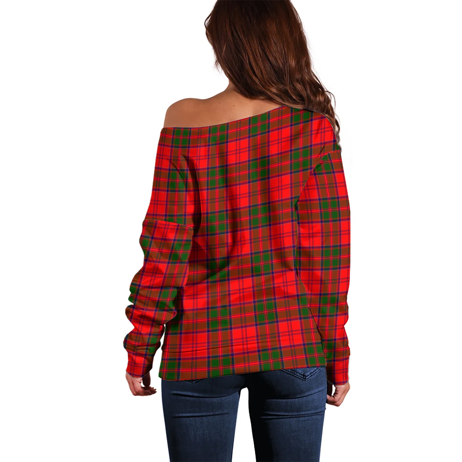 Heron Tartan Off Shoulder Women Sweater with Family Crest - Tartanvibesclothing