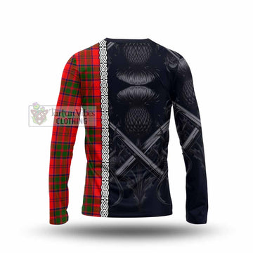 Heron Tartan Long Sleeve T-Shirt with Family Crest Cross Sword Thistle Celtic Vibes - Tartan Vibes Clothing