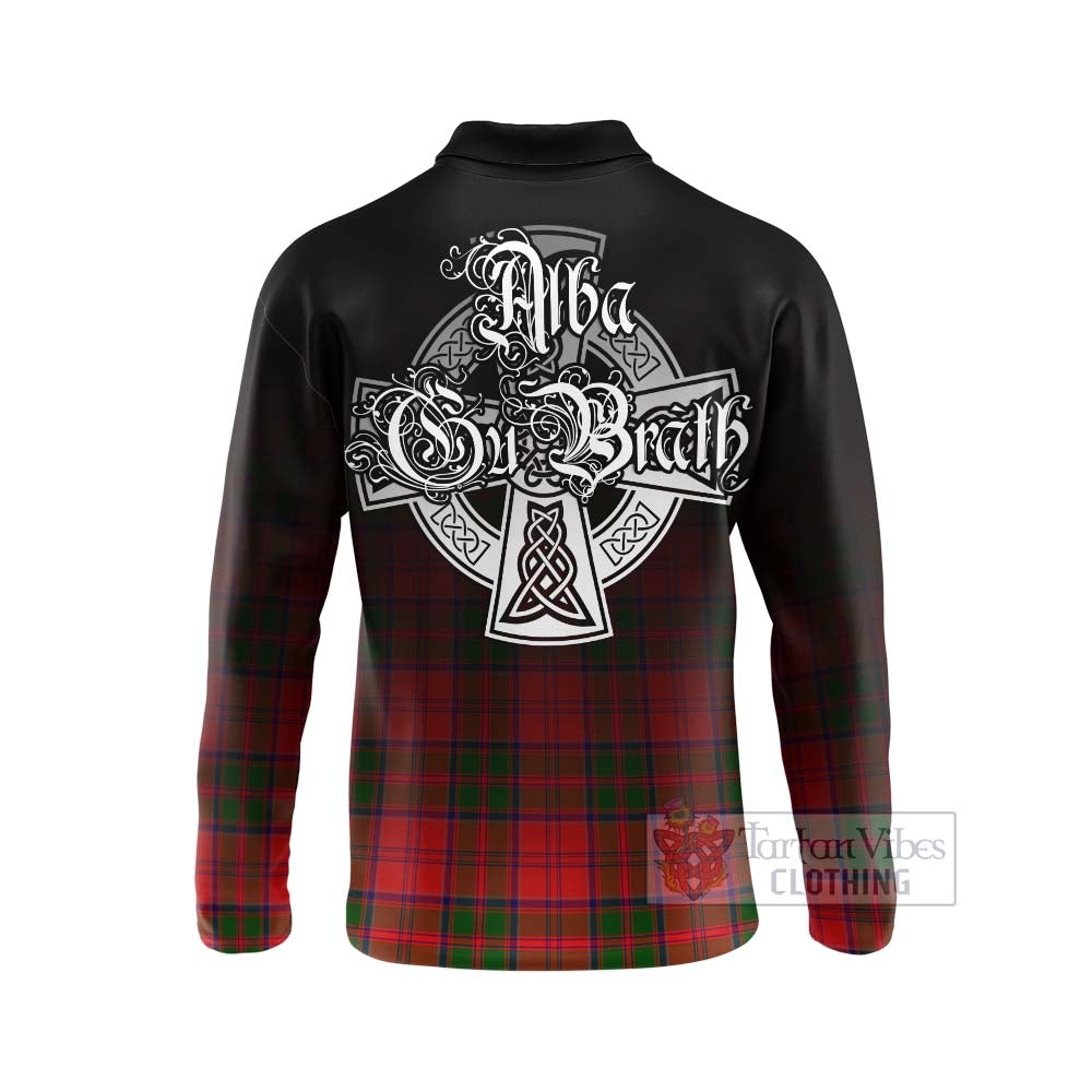 Tartan Vibes Clothing Heron Tartan Long Sleeve Polo Shirt Featuring Alba Gu Brath Family Crest Celtic Inspired