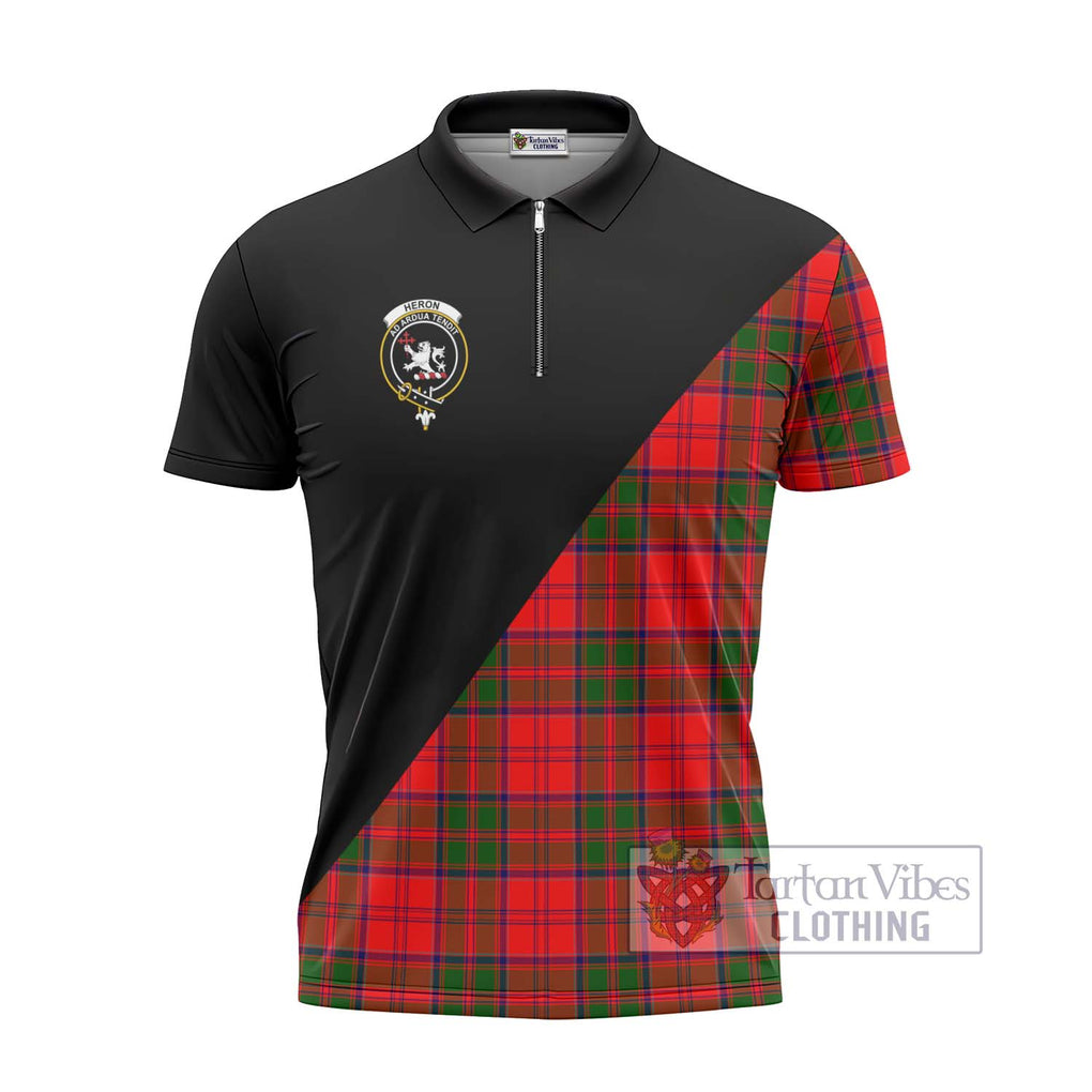 Heron Tartan Zipper Polo Shirt with Family Crest and Military Logo Style - Tartanvibesclothing Shop