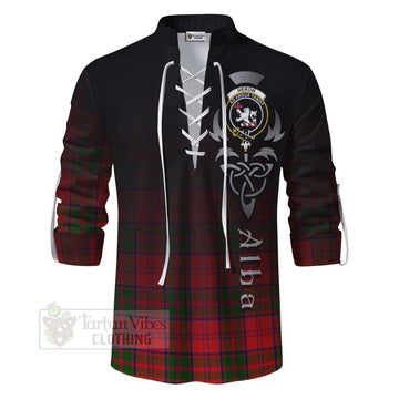 Heron Tartan Ghillie Kilt Shirt Featuring Alba Gu Brath Family Crest Celtic Inspired