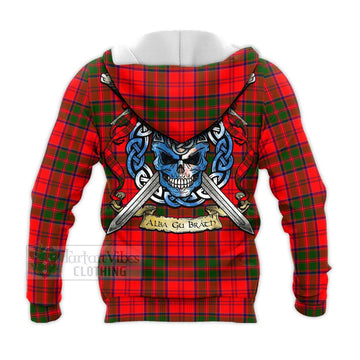 Heron Tartan Knitted Hoodie with Family Crest Celtic Skull Style