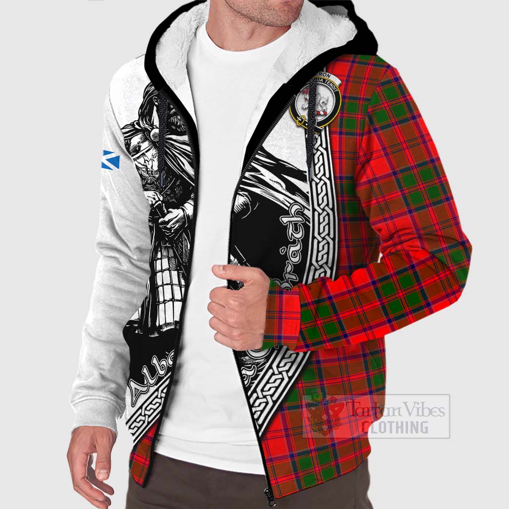 Tartan Vibes Clothing Heron Tartan Clan Crest Sherpa Hoodie with Highlander Warrior Celtic Style