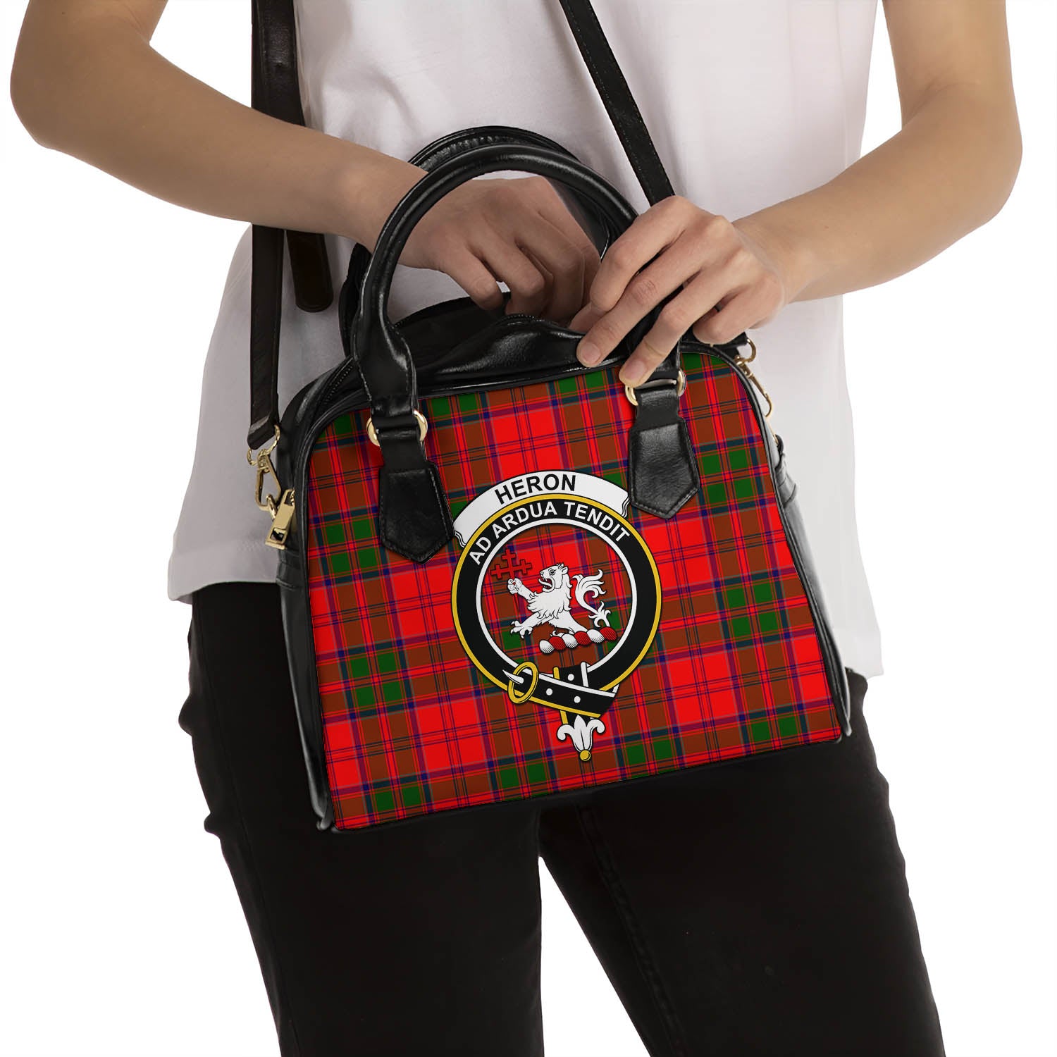 Heron Tartan Shoulder Handbags with Family Crest - Tartanvibesclothing