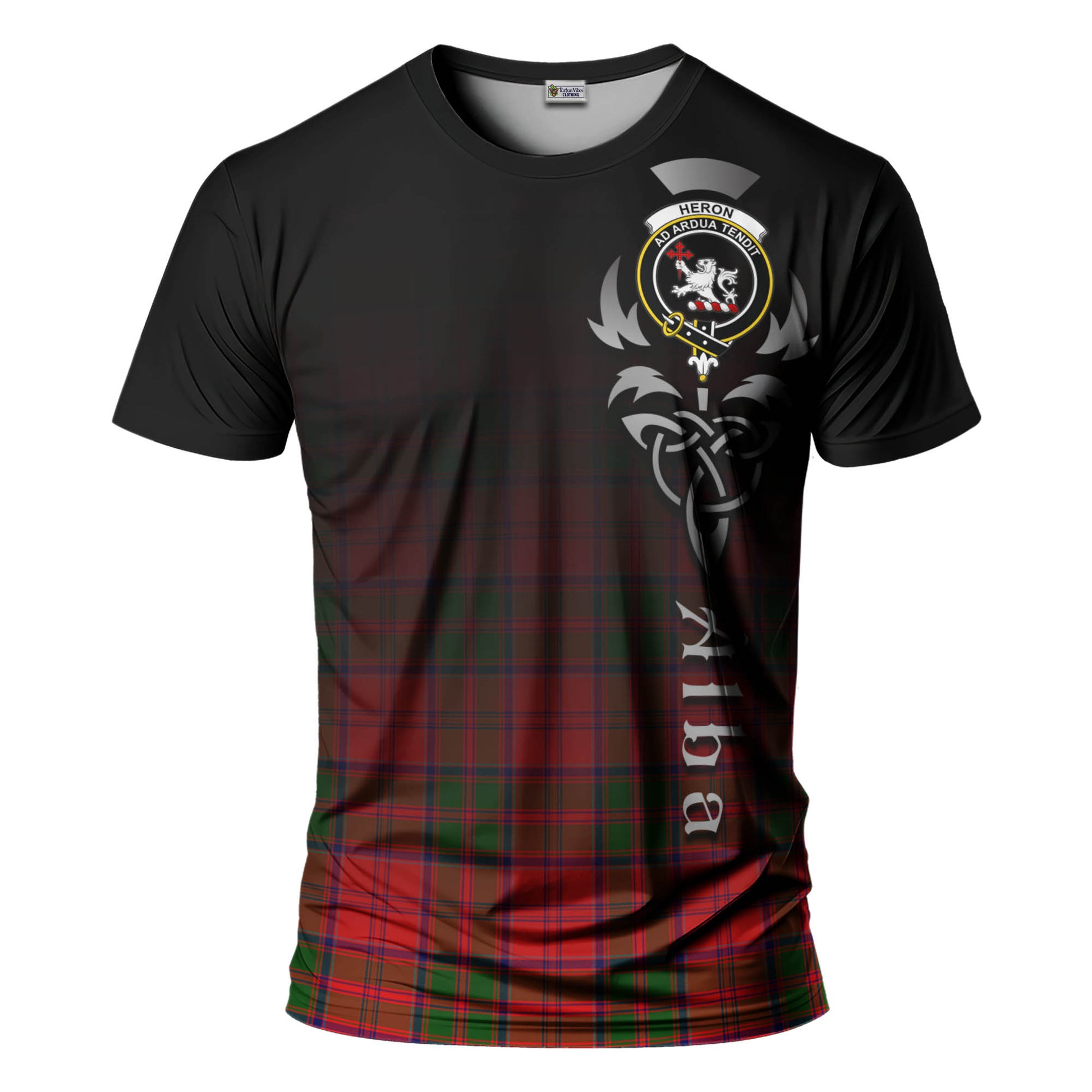 Tartan Vibes Clothing Heron Tartan T-Shirt Featuring Alba Gu Brath Family Crest Celtic Inspired