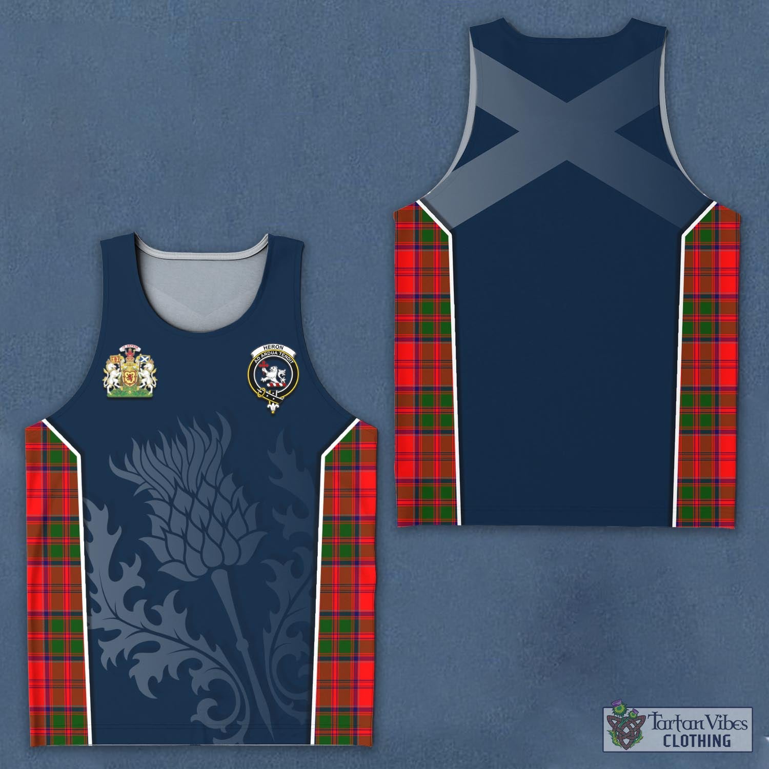 Tartan Vibes Clothing Heron Tartan Men's Tanks Top with Family Crest and Scottish Thistle Vibes Sport Style