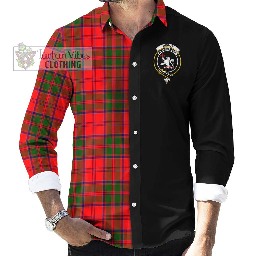 Heron Tartan Long Sleeve Button Shirt with Family Crest and Half Of Me Style - Tartanvibesclothing Shop