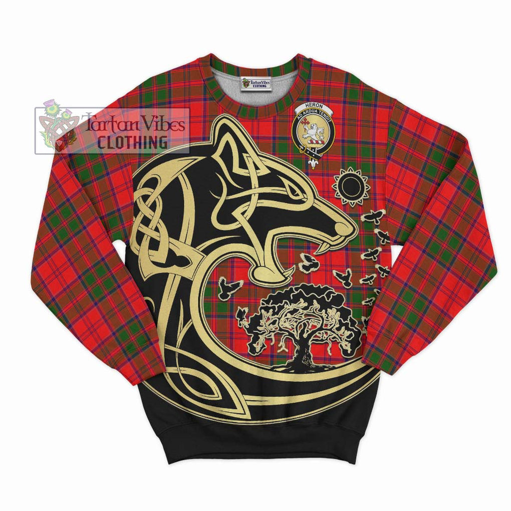 Heron Tartan Sweatshirt with Family Crest Celtic Wolf Style - Tartan Vibes Clothing