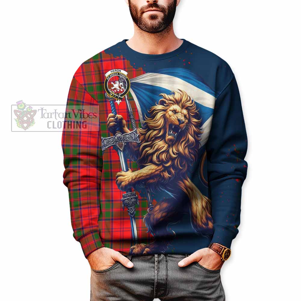 Tartan Vibes Clothing Heron Tartan Family Crest Sweatshirt with Scottish Majestic Lion