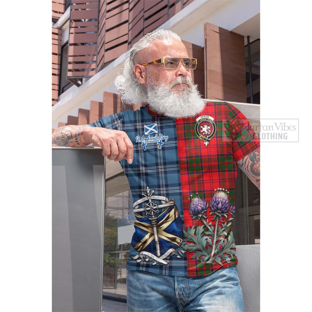 Tartan Vibes Clothing Heron Tartan Cotton T-shirt Happy St. Andrew's Day Half Tartan Style