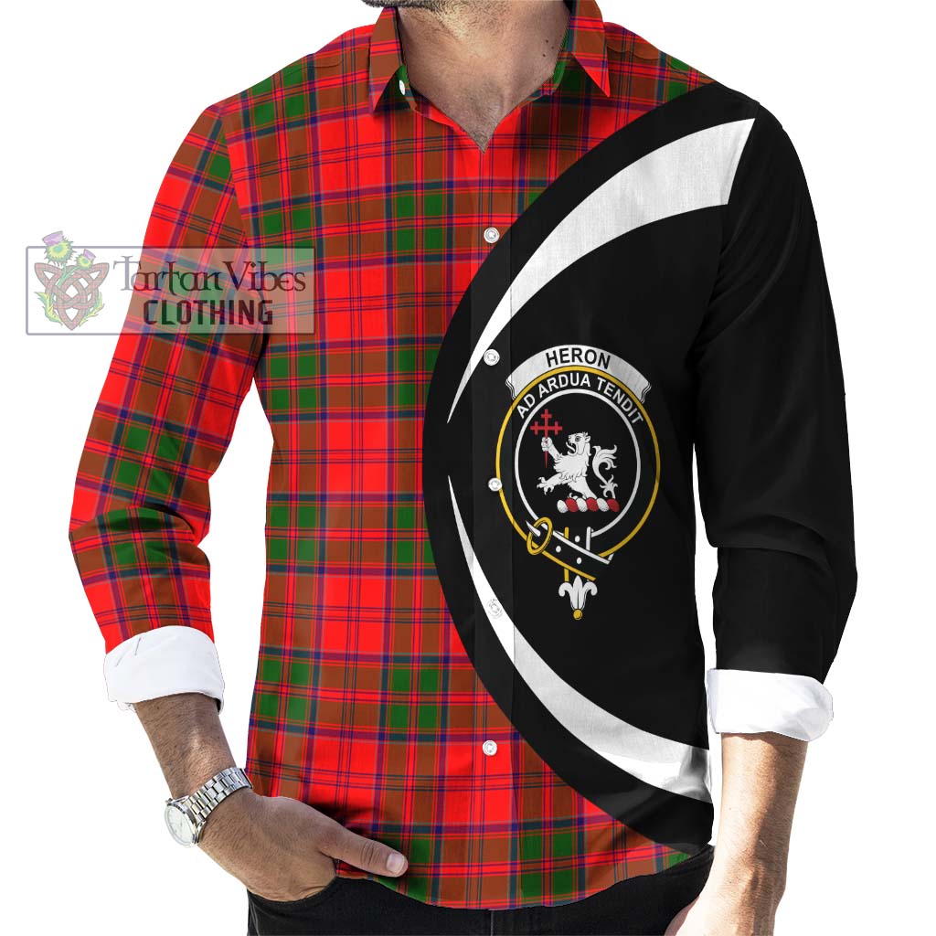 Heron Tartan Long Sleeve Button Up with Family Crest Circle Style - Tartan Vibes Clothing