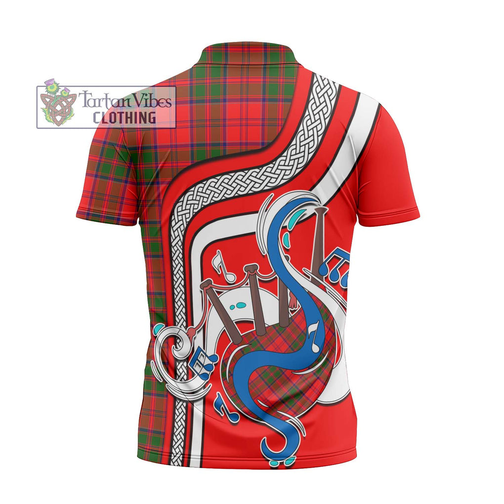 Heron Tartan Zipper Polo Shirt with Epic Bagpipe Style - Tartanvibesclothing Shop