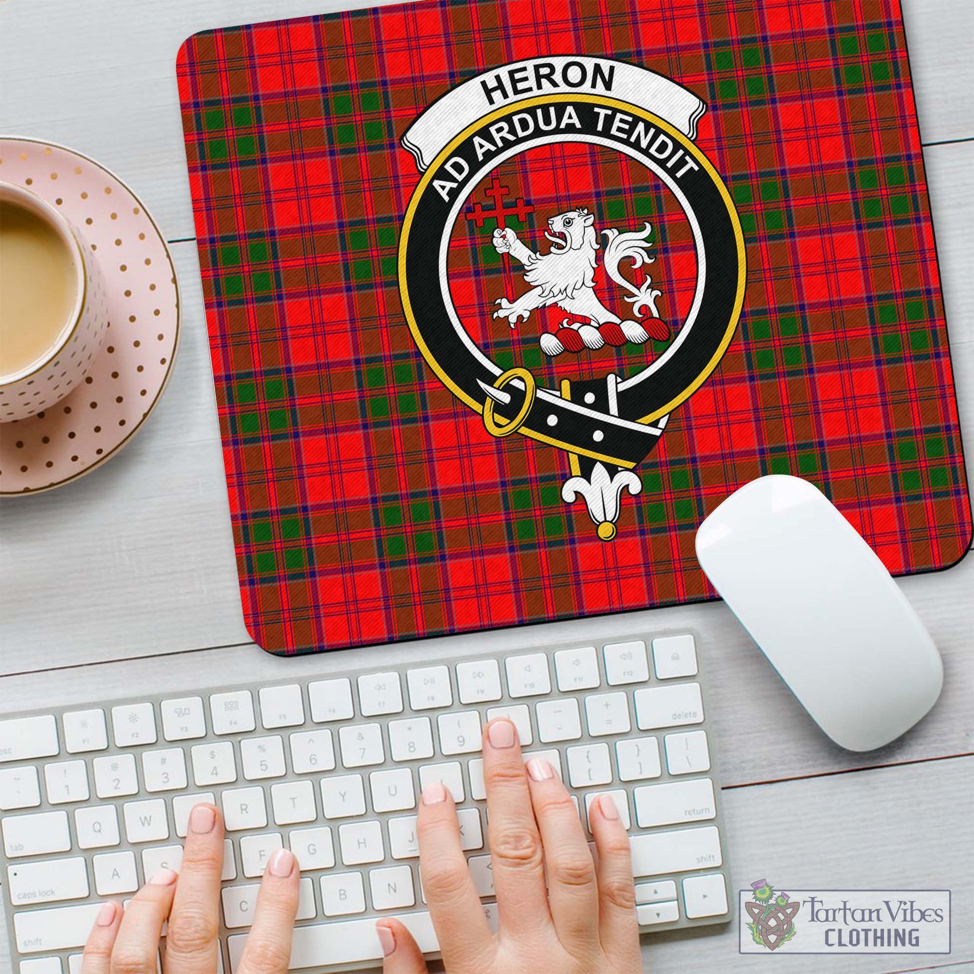 Tartan Vibes Clothing Heron Tartan Mouse Pad with Family Crest